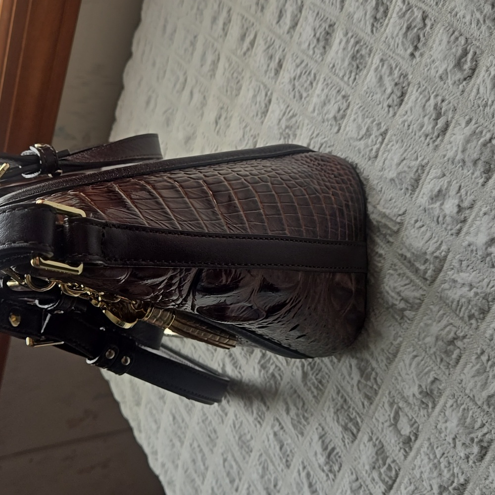 Brahmin Mini Asher Crocodile-Embossed Women's Bag In Quill Greco - Picture 4 of 10